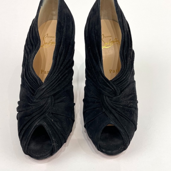 Christian Louboutin Manchon Black Suede Peep Toe Bootie Size 36.5 EU - Picture 5 of 8